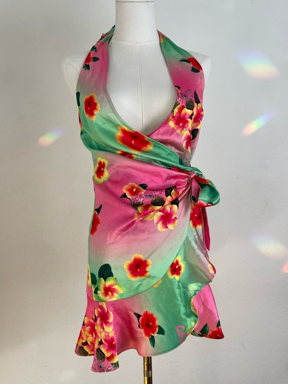 Collusion Floral Print Wrap Halter Mini Dress NWOT
